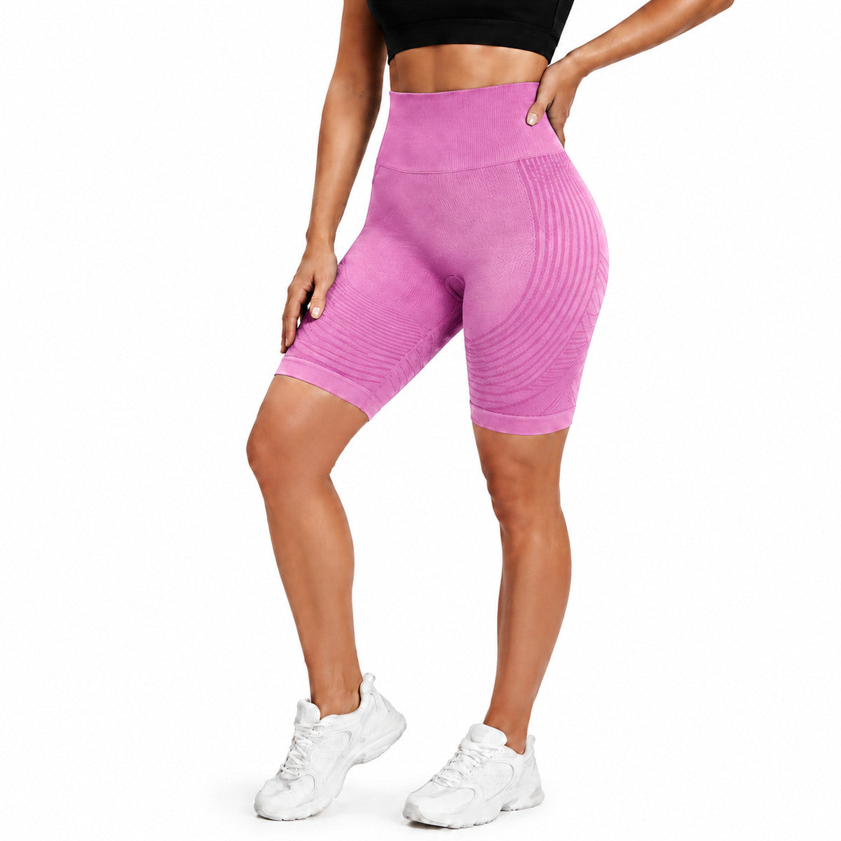 Aloveta 3D Textured Sculpting Anti-Cellulite Short Leggings — pink lower-body SKU