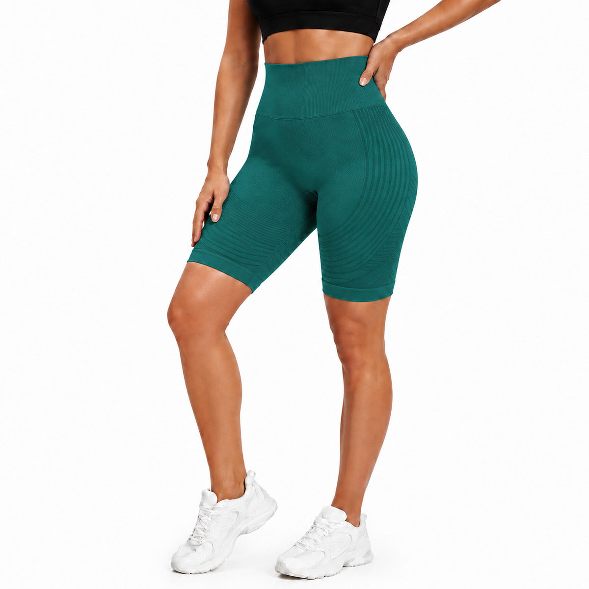 Aloveta 3D Textured Sculpting Anti-Cellulite Short Leggings — green lower-body SKU
