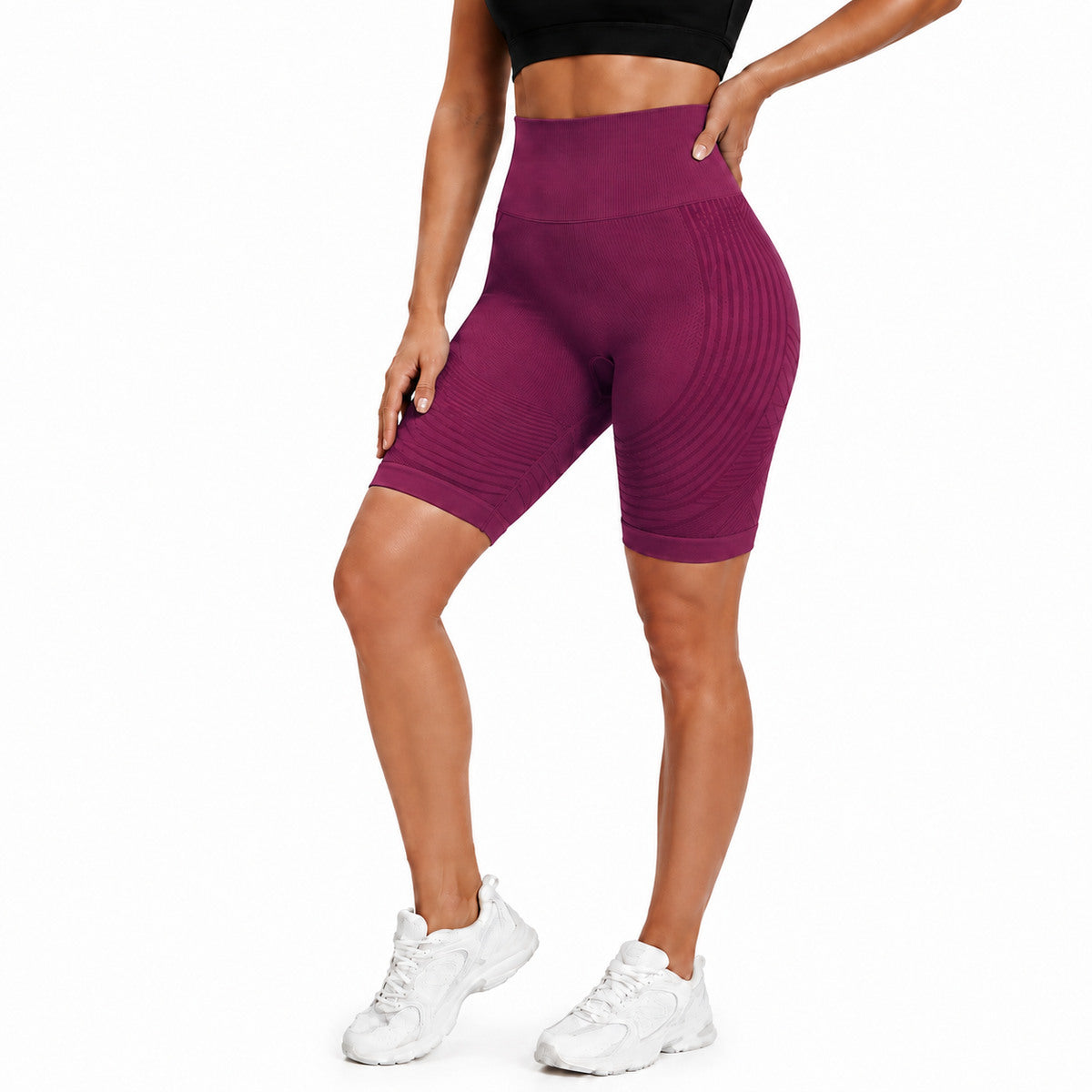 Aloveta 3D Textured Sculpting Anti-Cellulite Short Leggings — burgundy lower-body SKU